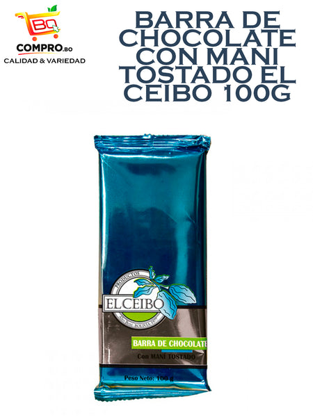 BARRA DE CHOCOLATE CON MANI TOSTADO EL CEIBO 100G