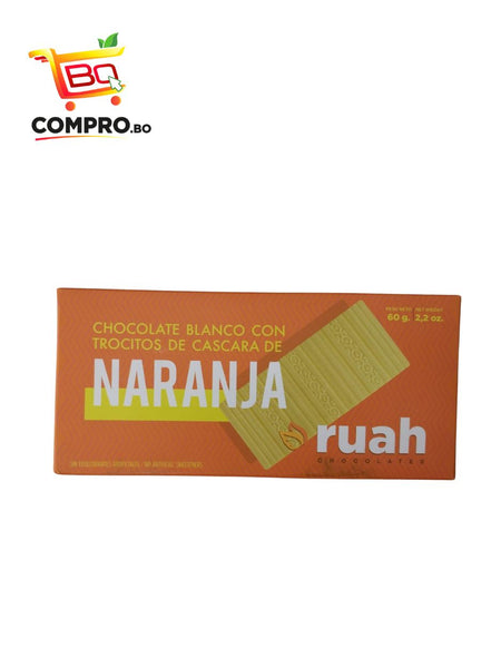 CHOCOLATE BLANCO CON TROCITOS DE CASCARA DE NARANJA RUAH 60G