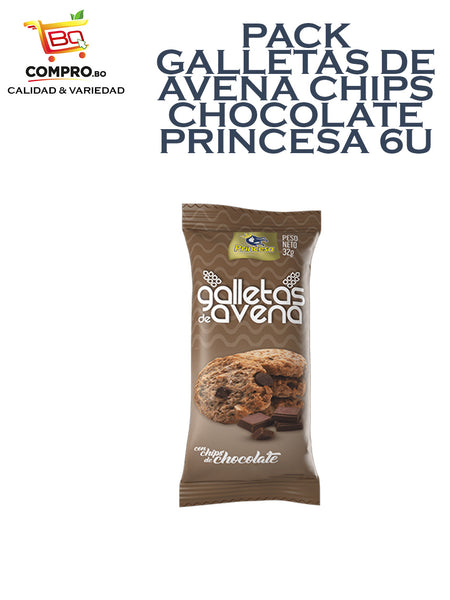 PACK GALLETAS DE AVENA CHIPS CHOCOLATE PRINCESA 6U